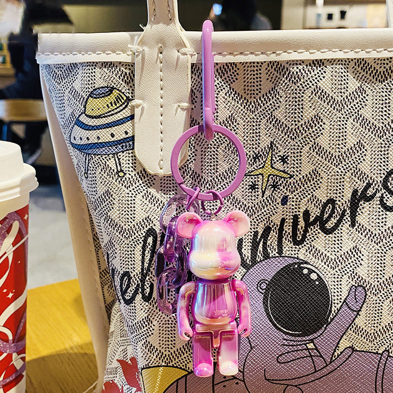 Cute Bear Acrylic Keychain – Electroplated Bag & Key Pendant