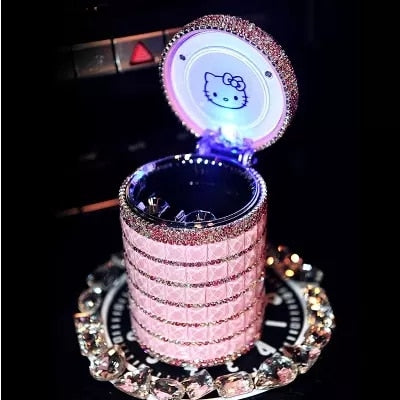 Cute LED Car Ashtray – Crystal Diamond Hello Kitty Style Cup Holder