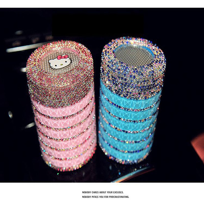 Cute LED Car Ashtray – Crystal Diamond Hello Kitty Style Cup Holder