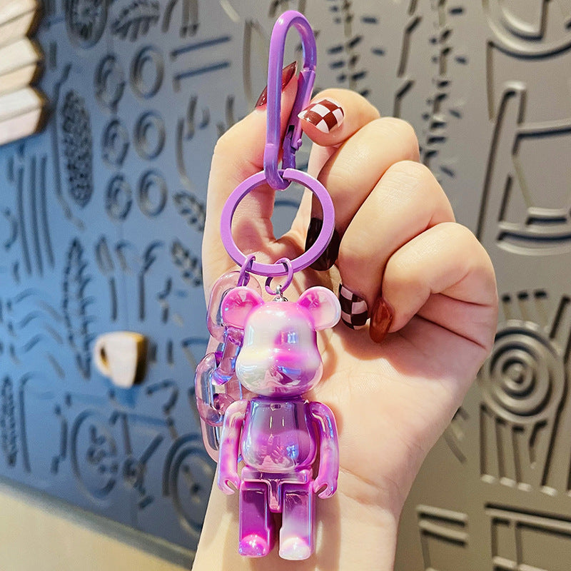 Cute Bear Acrylic Keychain – Electroplated Bag & Key Pendant